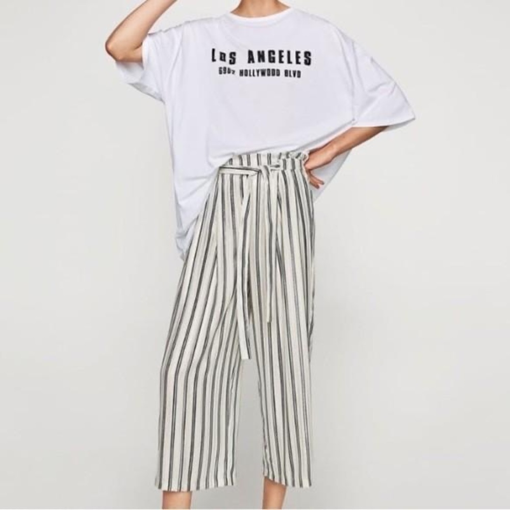 NWOT Zara Metallic Stripped High Waisted Wide Leg Cropped Trousers - XS